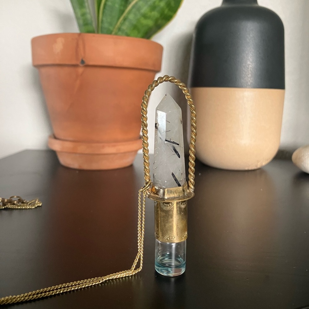 tourmaline quartz custom gold essential oil gemstone necklace